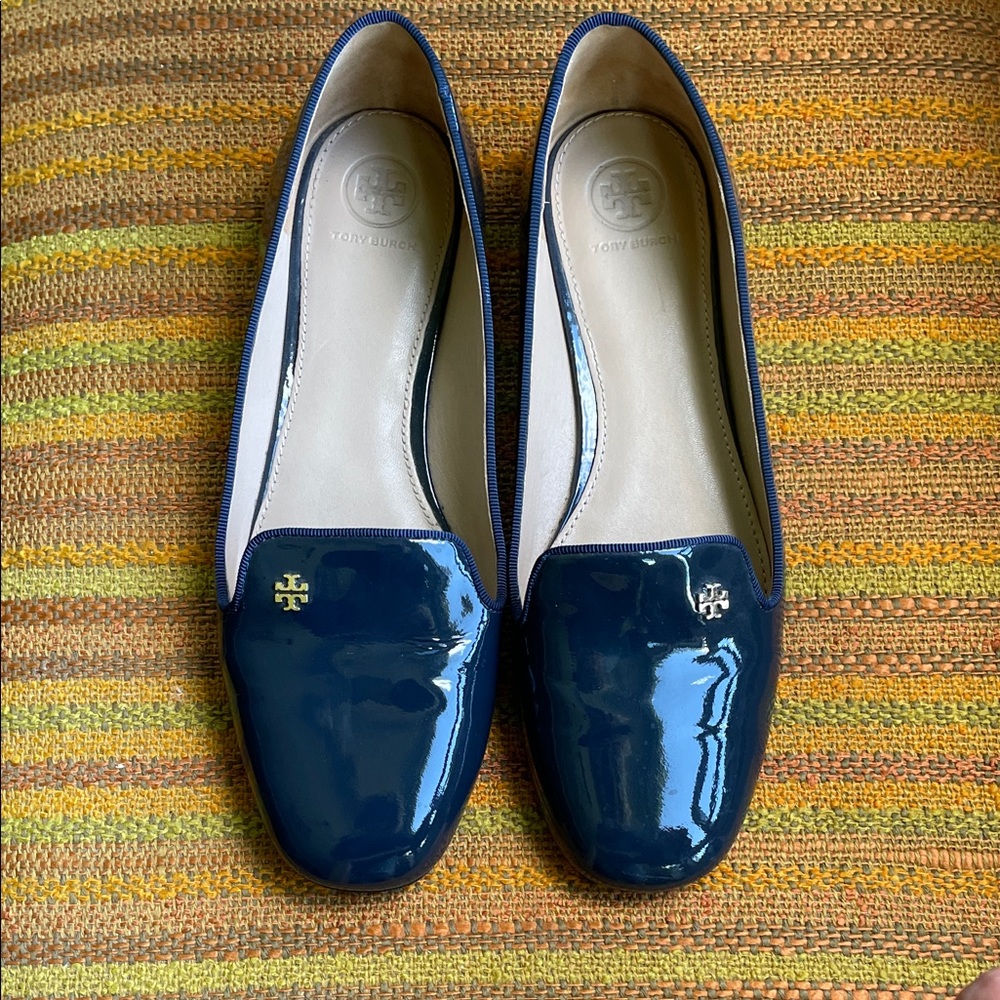 Tory Burch Navy Blue Patent Leather Loafers
